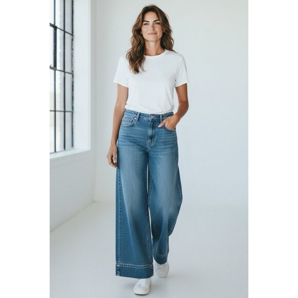 Habitual Wide Leg Jeans Size 4/27 High Rise Cuffed Hem Inseam 29 - Picture 2 of 6